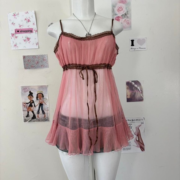 Victoria's Secret Pink Sheer Mesh Babydoll Cami Top – Size L - Picture 3 of 6